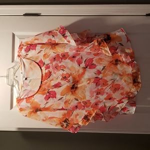 Studio works 3x orange/pink/cream stretchy tank with built in ruffle overlay